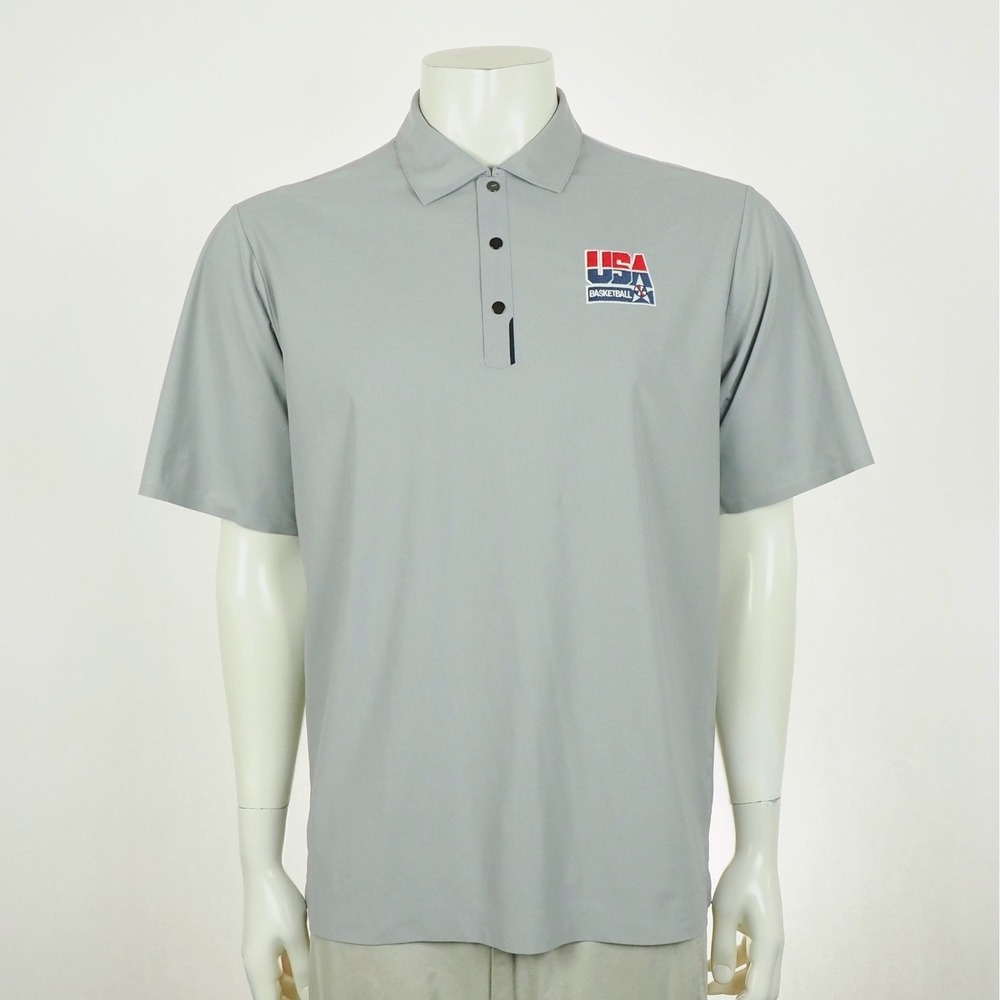 Tiger Woods Nike Golf Polo Shirt Mens Medium Gray Olympic Team USA Basketball